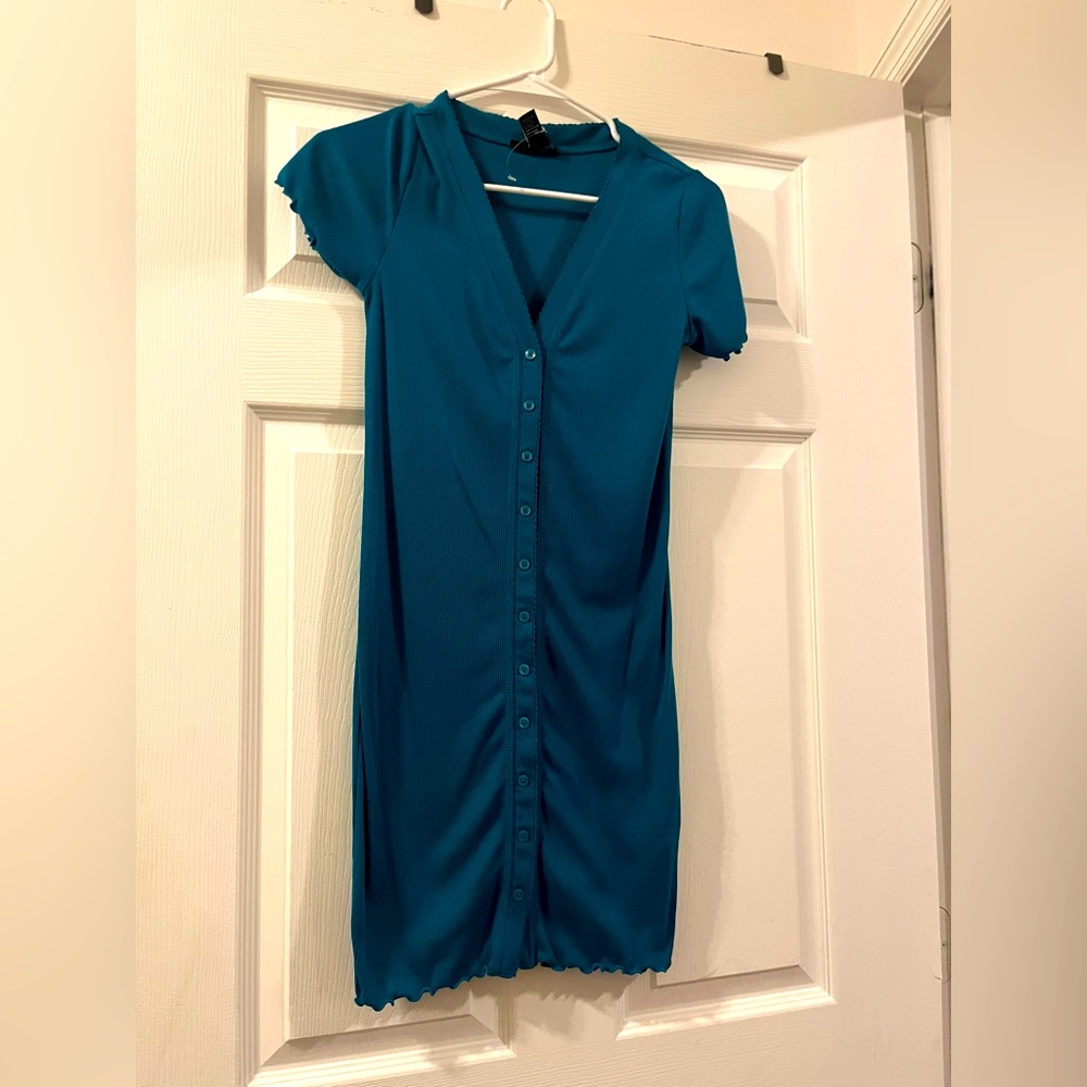 Blue teal dress sweater bodycon material mini dress